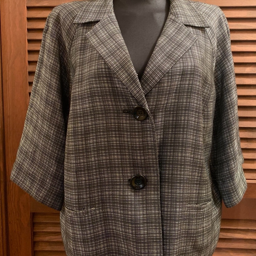 Talbots Black & White Plaid Blazer 16W Classy